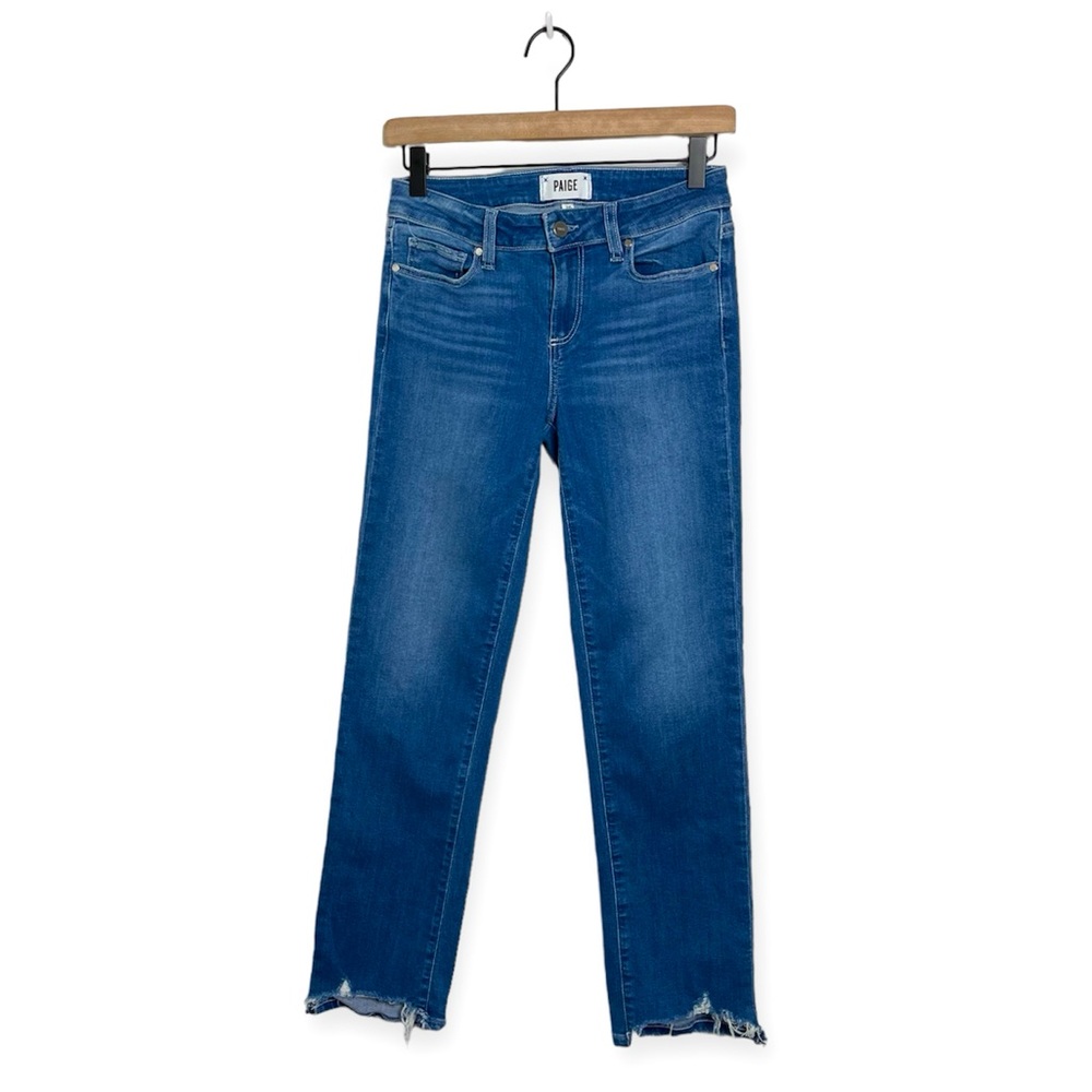 PAIGE Glacial Skyline Straight Leg Mid-rise Raw Hem Ankle Denim Jeans Size 26
